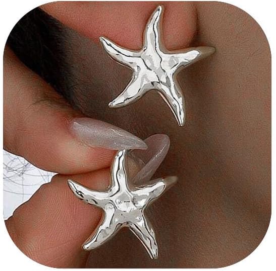 14K Gold Plated Starfish Earrings for Women Trendy, Boho Summer Beach Starfish Earring Gold Statement Hypoallergenic Studs Vacation Outfits Accessories Jewelry