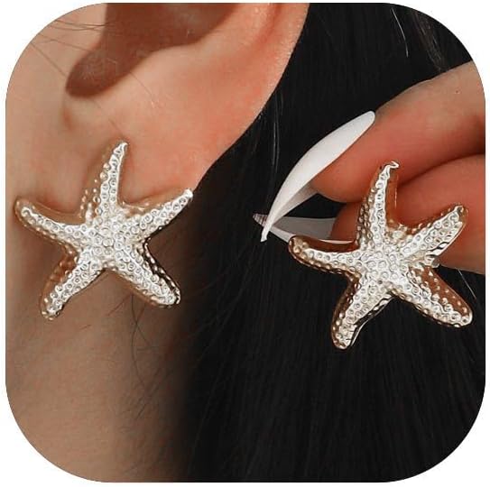 14K Gold Plated Starfish Earrings for Women Trendy, Boho Summer Beach Starfish Earring Gold Statement Hypoallergenic Studs Vacation Outfits Accessories Jewelry