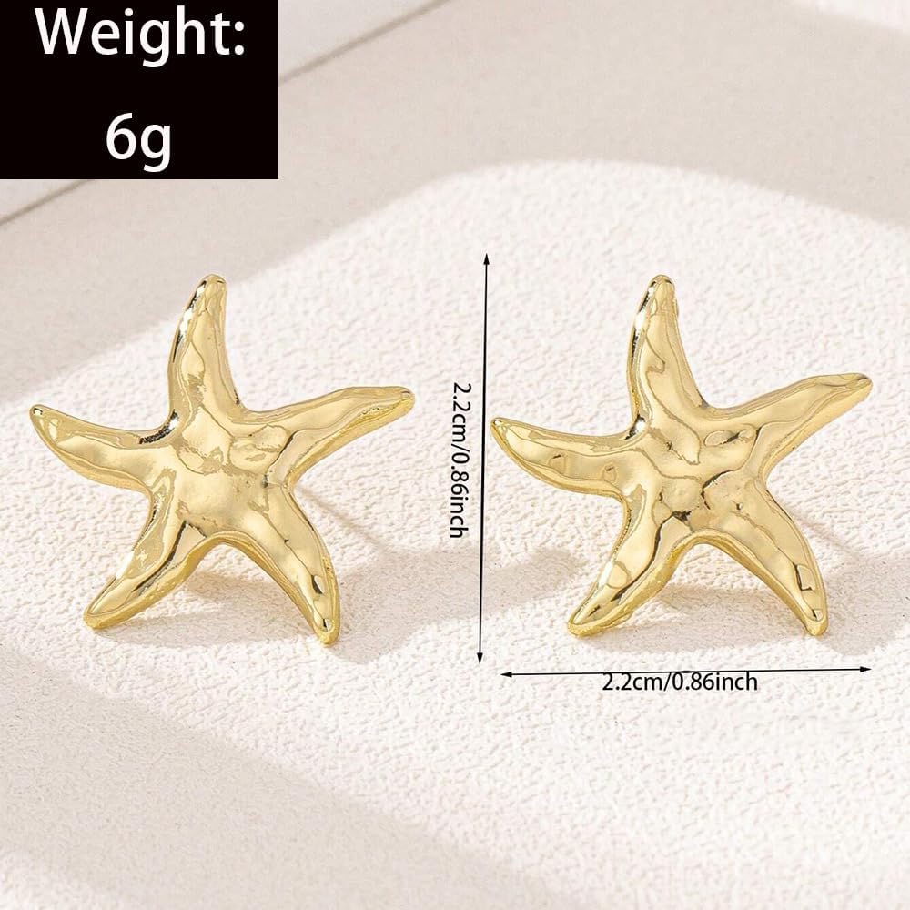14K Gold Plated Starfish Earrings for Women Trendy, Boho Summer Beach Starfish Earring Gold Statement Hypoallergenic Studs Vacation Outfits Accessories Jewelry