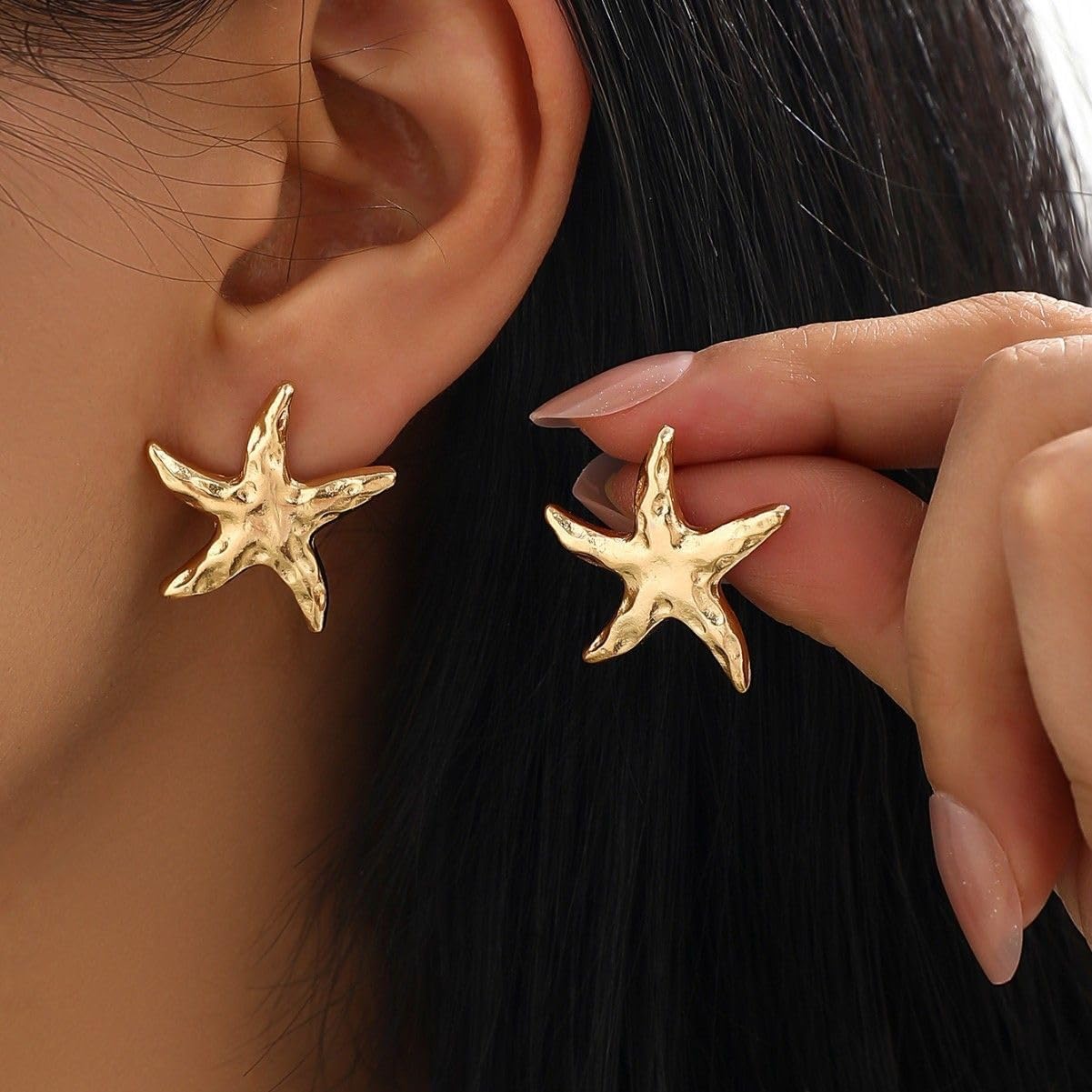 14K Gold Plated Starfish Earrings for Women Trendy, Boho Summer Beach Starfish Earring Gold Statement Hypoallergenic Studs Vacation Outfits Accessories Jewelry