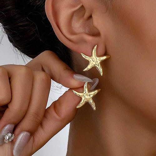 14K Gold Plated Starfish Earrings for Women Trendy, Boho Summer Beach Starfish Earring Gold Statement Hypoallergenic Studs Vacation Outfits Accessories Jewelry