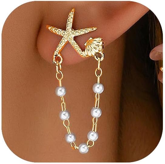 14K Gold Plated Starfish Earrings for Women Trendy, Boho Summer Beach Starfish Earring Gold Statement Hypoallergenic Studs Vacation Outfits Accessories Jewelry