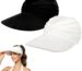 2Pcs Wide Brim Sun Visor Hats for Women, UPF 50+ UV Protection Visor Hat, Lightweight Packable Ponytail Cap for Golf Outdoor Summer Beach (White+Black)