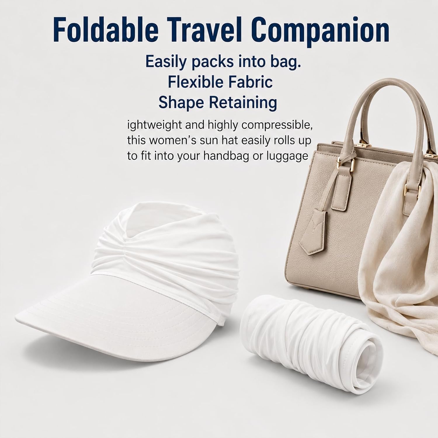 2Pcs Wide Brim Sun Visor Hats for Women, UPF 50+ UV Protection Visor Hat, Lightweight Packable Ponytail Cap for Golf Outdoor Summer Beach (White+Black)