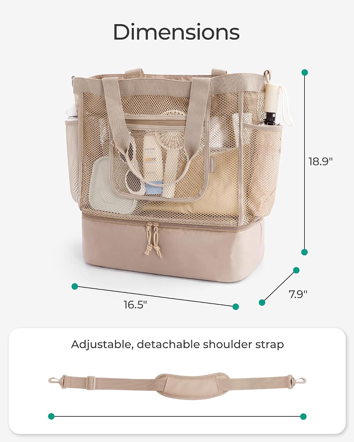 BAGSMART Beach Bag for Women, Mesh Tote Bags with Zipper, Sandproof Vacation Essentials with Cooler for Swim Cruise Pool