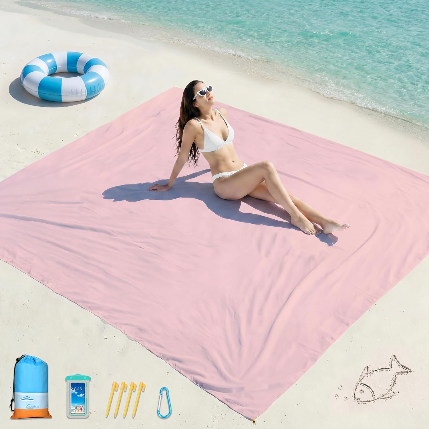 Beach Blanket Waterproof Sandproof 78''X81''/10'X9' Oversized Big Blanket | Sand Free Large Blanket for Beach,Waterproof Picnic Hiking Blankets with Stakes, Lightweight Foldable Beach Towel Accessories