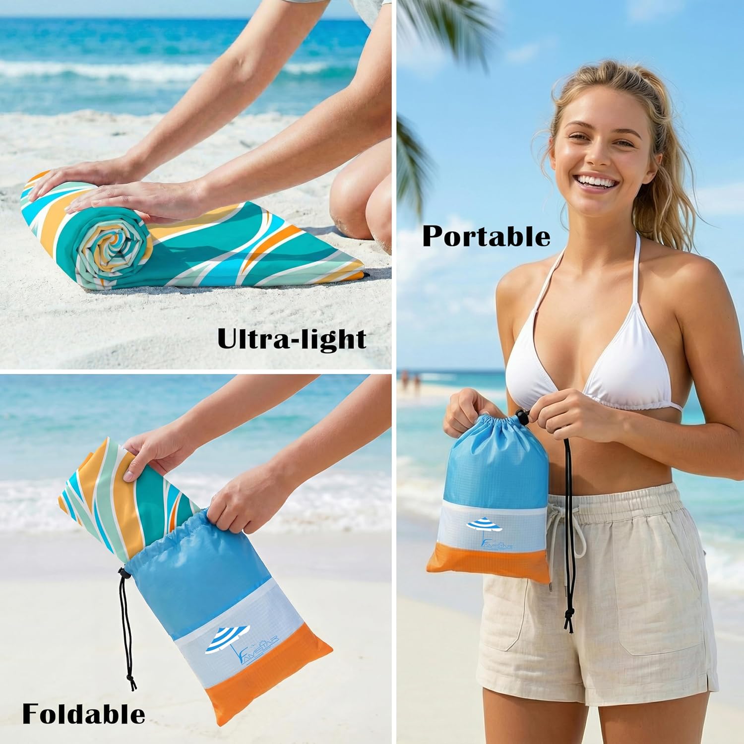 Beach Blanket Waterproof Sandproof 78''X81''/10'X9' Oversized Big Blanket | Sand Free Large Blanket for Beach,Waterproof Picnic Hiking Blankets with Stakes, Lightweight Foldable Beach Towel Accessories