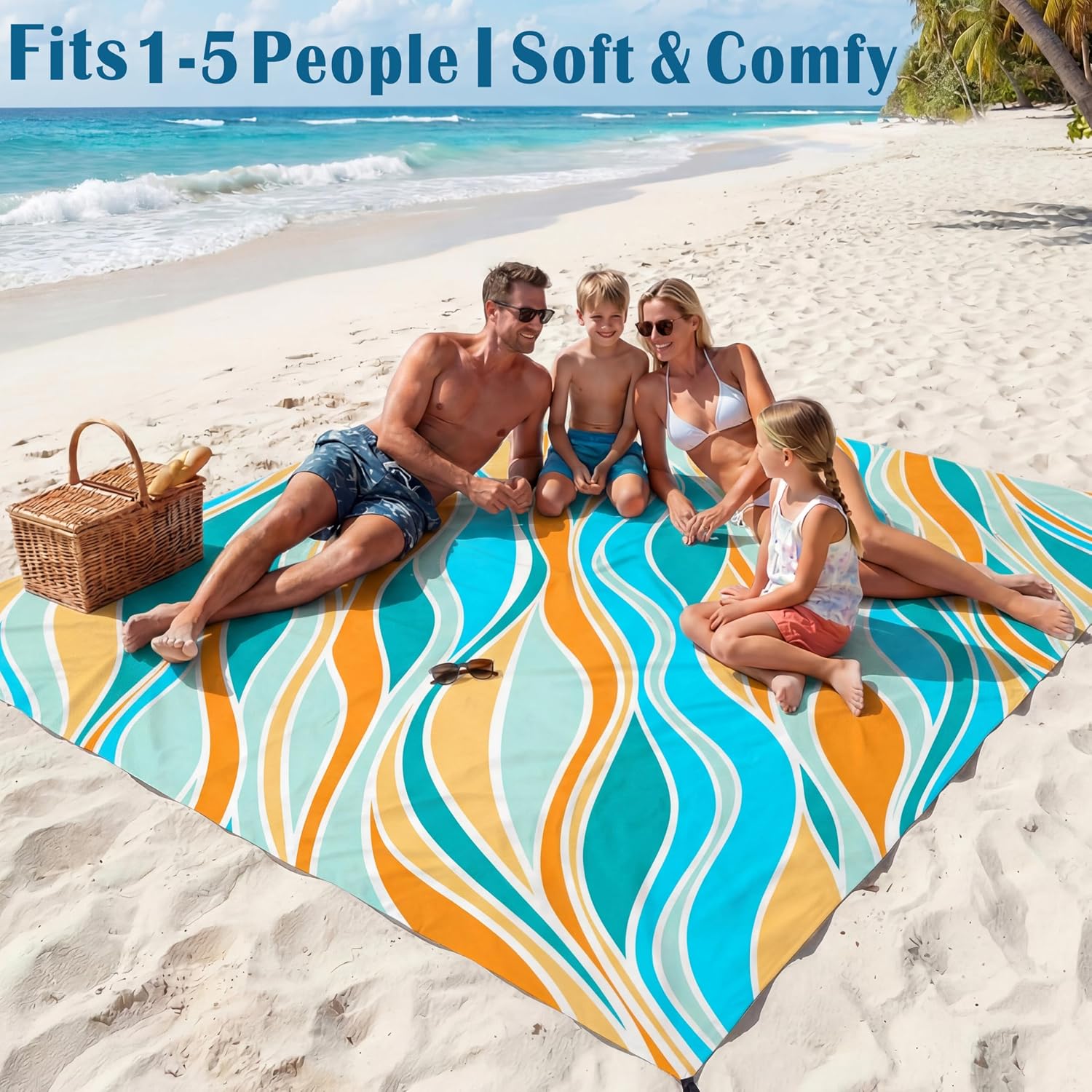 Beach Blanket Waterproof Sandproof 78''X81''/10'X9' Oversized Big Blanket | Sand Free Large Blanket for Beach,Waterproof Picnic Hiking Blankets with Stakes, Lightweight Foldable Beach Towel Accessories