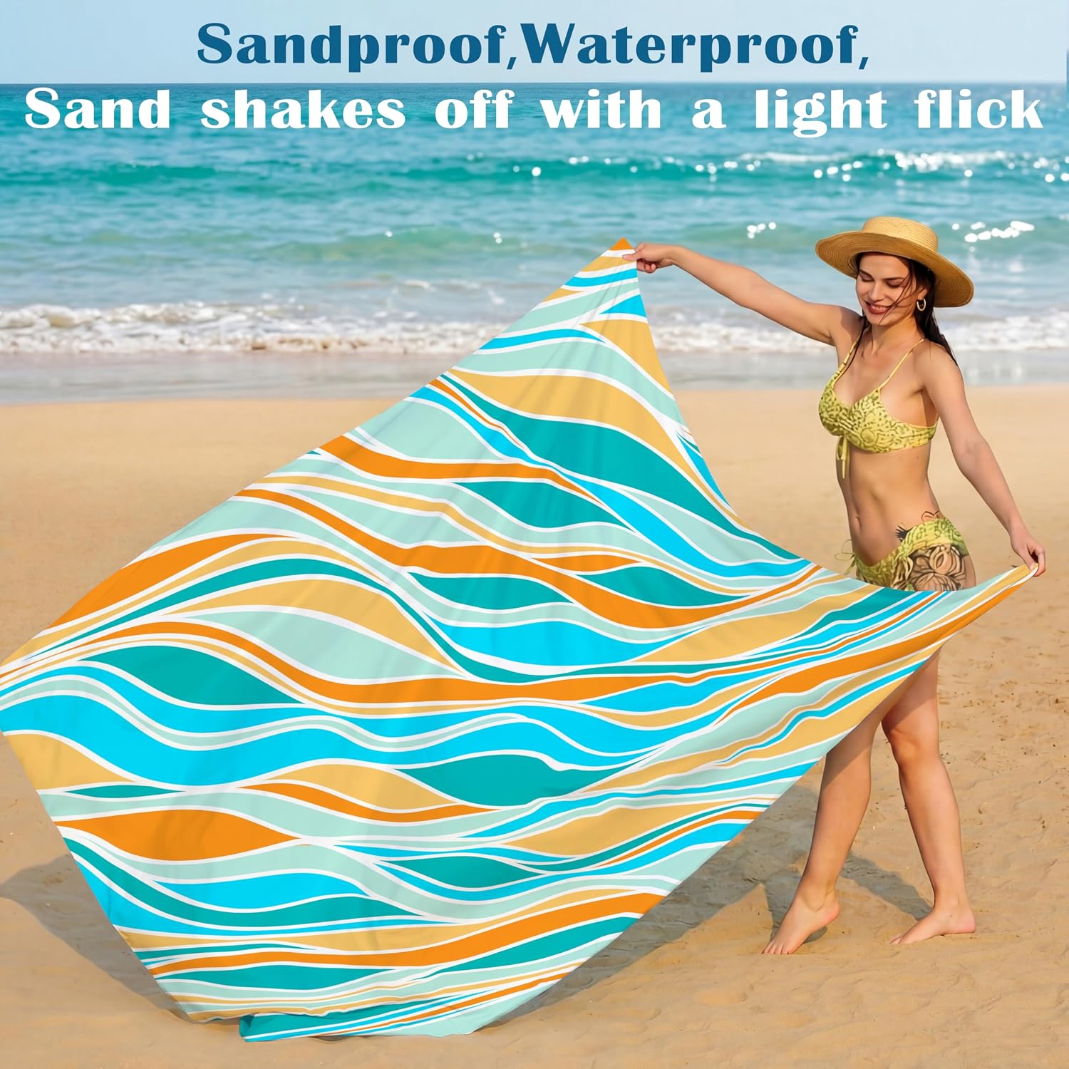 Beach Blanket Waterproof Sandproof 78''X81''/10'X9' Oversized Big Blanket | Sand Free Large Blanket for Beach,Waterproof Picnic Hiking Blankets with Stakes, Lightweight Foldable Beach Towel Accessories