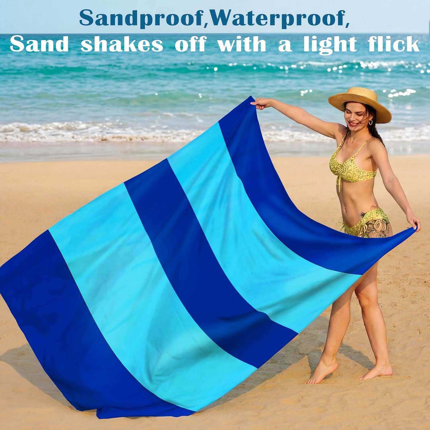 Beach Blanket Waterproof Sandproof 78''X81''/10'X9' Oversized Big Blanket | Sand Free Large Blanket for Beach,Waterproof Picnic Hiking Blankets with Stakes, Lightweight Foldable Beach Towel Accessories