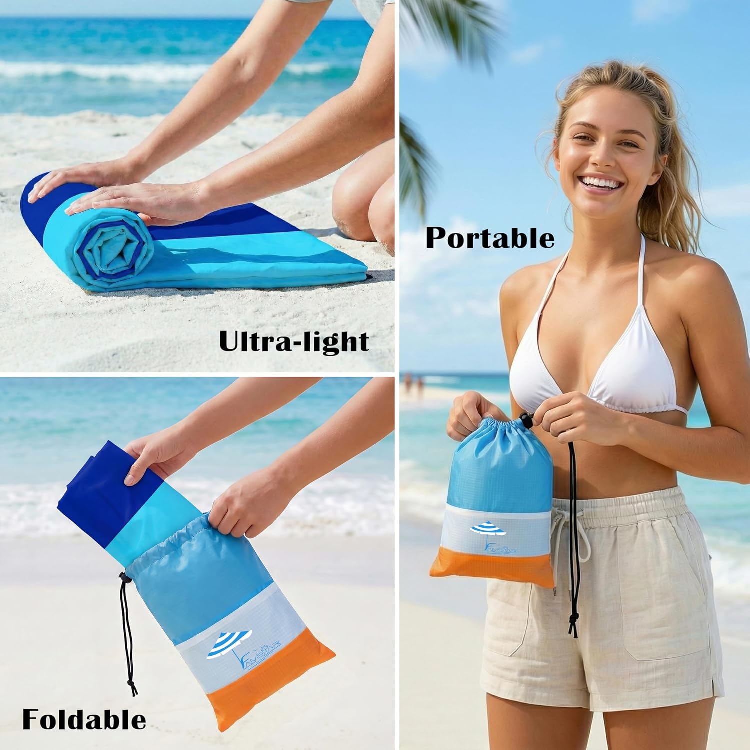 Beach Blanket Waterproof Sandproof 78''X81''/10'X9' Oversized Big Blanket | Sand Free Large Blanket for Beach,Waterproof Picnic Hiking Blankets with Stakes, Lightweight Foldable Beach Towel Accessories