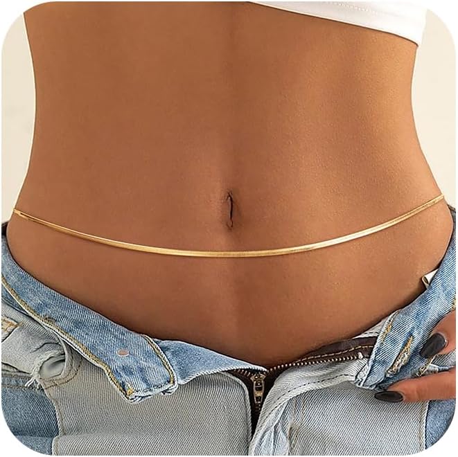 CHESKY 14K Gold Plated Waist Chain for Women, Layered Waist Beads | Silver Plated Gold Body Chains, Beach Summer, Waterproof Snake Belly Belt Chain, Festival Jewelry Accessories for Women