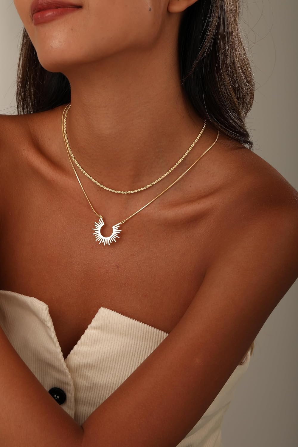 CHESKY Layered Necklaces for Women Trendy, Dainty 14k Gold Plated Pendant Necklace Layering Necklace for Women Non Tarnish Hypoallergenic Sun Gold Necklace Stack Gold Jewelry for Women Gifts