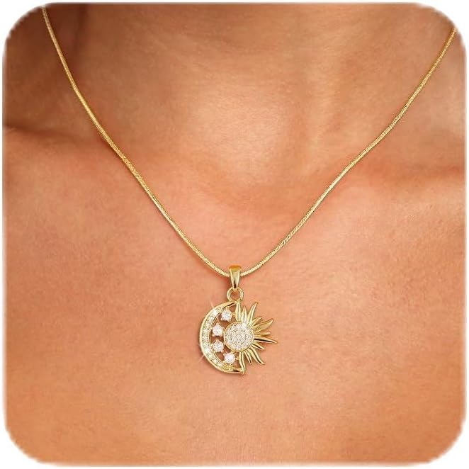 CHESKY Layered Necklaces for Women Trendy, Dainty 14k Gold Plated Pendant Necklace Layering Necklace for Women Non Tarnish Hypoallergenic Sun Gold Necklace Stack Gold Jewelry for Women Gifts