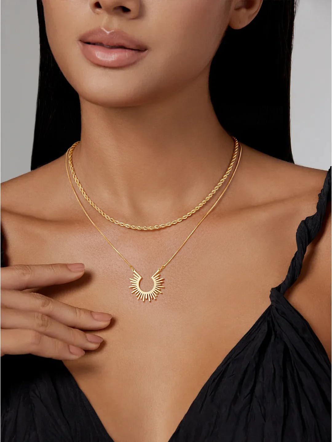 CHESKY Layered Necklaces for Women Trendy, Dainty 14k Gold Plated Pendant Necklace Layering Necklace for Women Non Tarnish Hypoallergenic Sun Gold Necklace Stack Gold Jewelry for Women Gifts