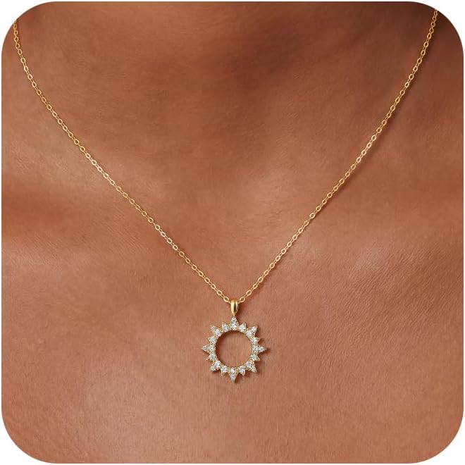 CHESKY Layered Necklaces for Women Trendy, Dainty 14k Gold Plated Pendant Necklace Layering Necklace for Women Non Tarnish Hypoallergenic Sun Gold Necklace Stack Gold Jewelry for Women Gifts