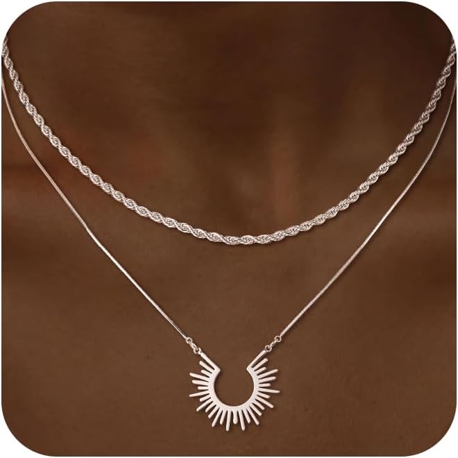 CHESKY Layered Necklaces for Women Trendy, Dainty 14k Gold Plated Pendant Necklace Layering Necklace for Women Non Tarnish Hypoallergenic Sun Gold Necklace Stack Gold Jewelry for Women Gifts