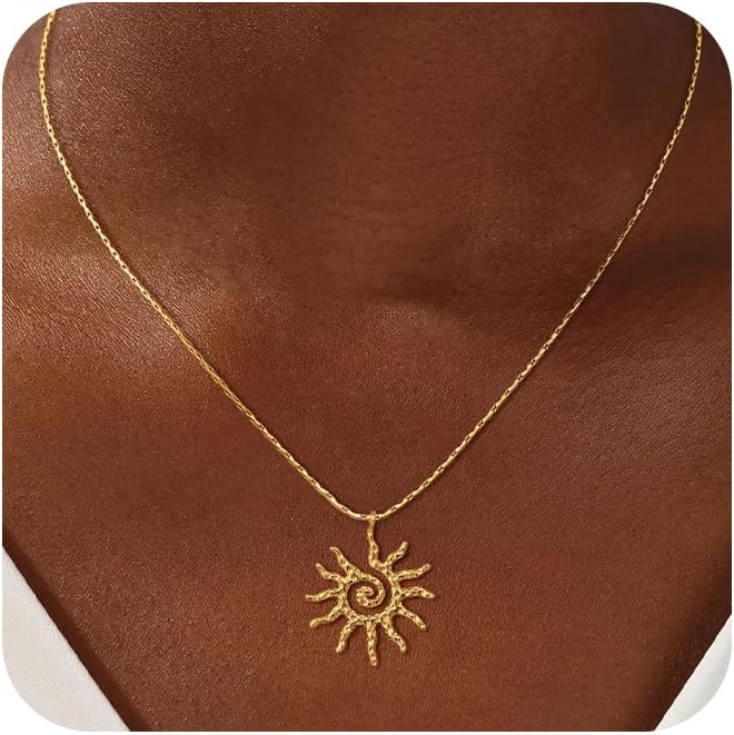 CHESKY Layered Necklaces for Women Trendy, Dainty 14k Gold Plated Pendant Necklace Layering Necklace for Women Non Tarnish Hypoallergenic Sun Gold Necklace Stack Gold Jewelry for Women Gifts