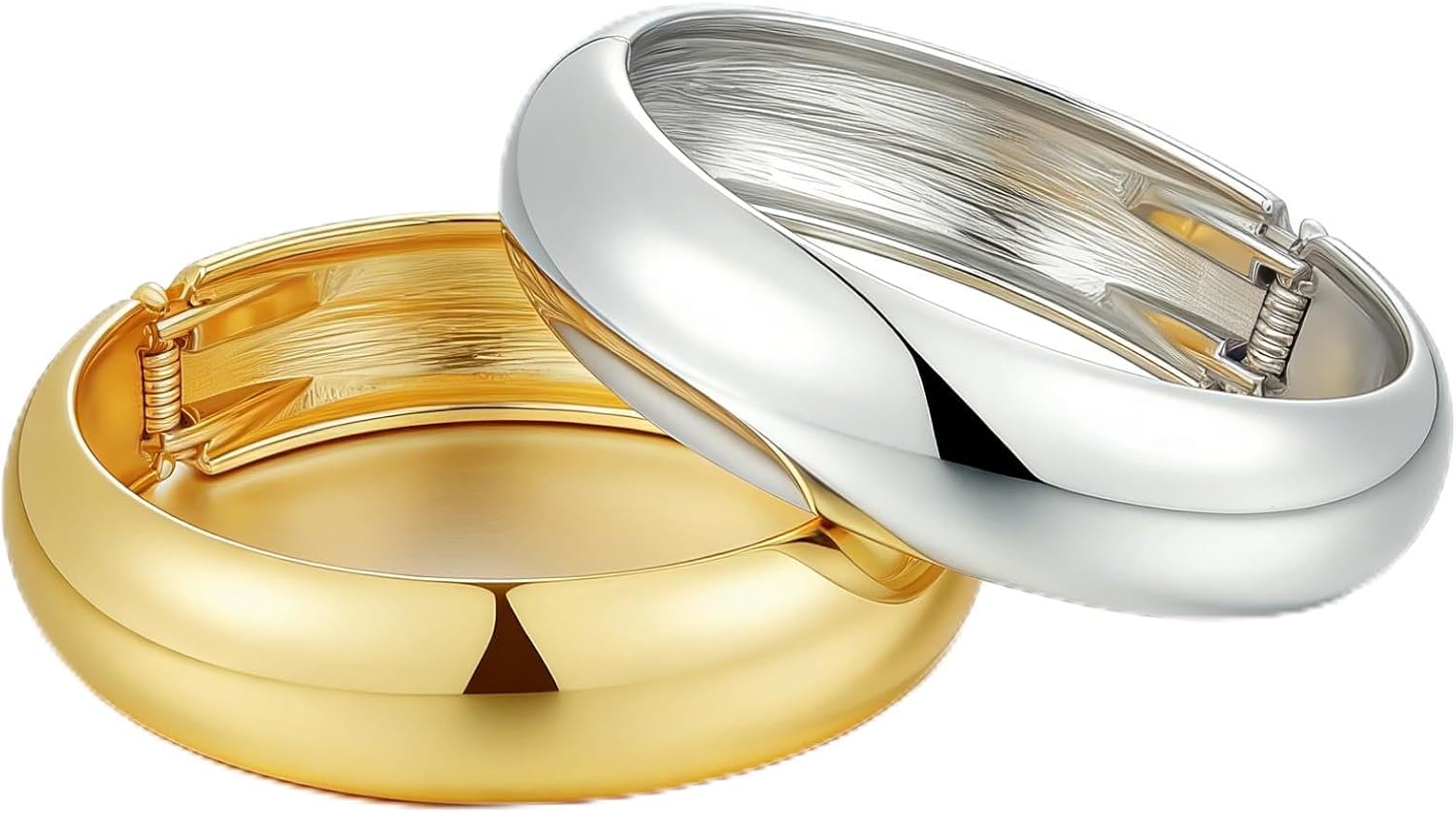 Chunky Gold Bangle Bracelets for Women, Dainty 14k Gold Plated Big Stackable Bangles Set, Trendy Statement Cuff Bracelet Stack Fashion Jewelry Gifts