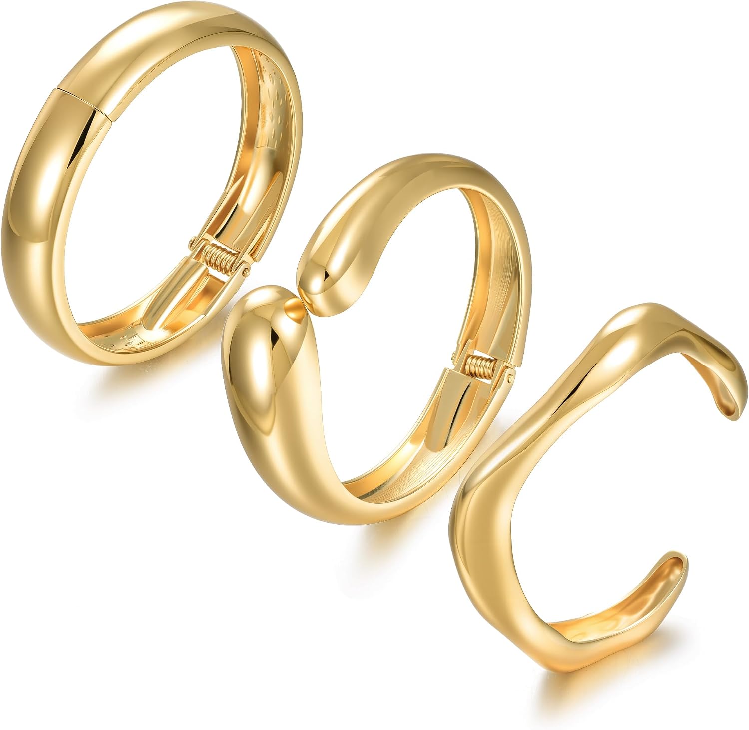 Chunky Gold Bangle Bracelets for Women, Dainty 14k Gold Plated Big Stackable Bangles Set, Trendy Statement Cuff Bracelet Stack Fashion Jewelry Gifts