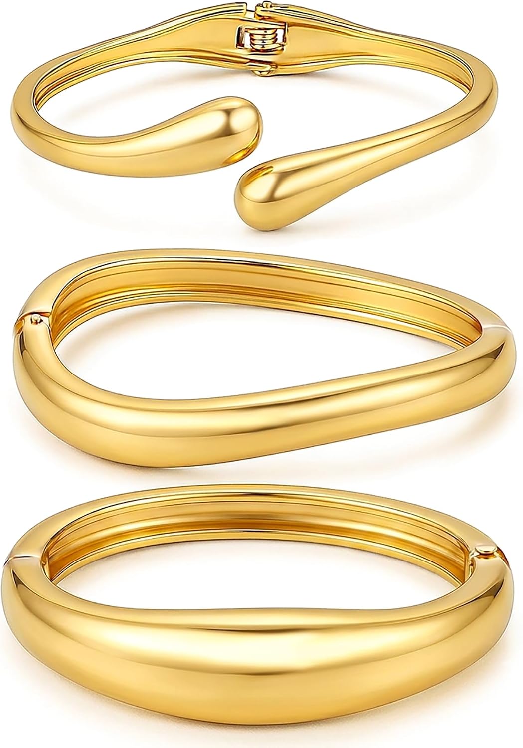 Chunky Gold Bangle Bracelets for Women, Dainty 14k Gold Plated Big Stackable Bangles Set, Trendy Statement Cuff Bracelet Stack Fashion Jewelry Gifts
