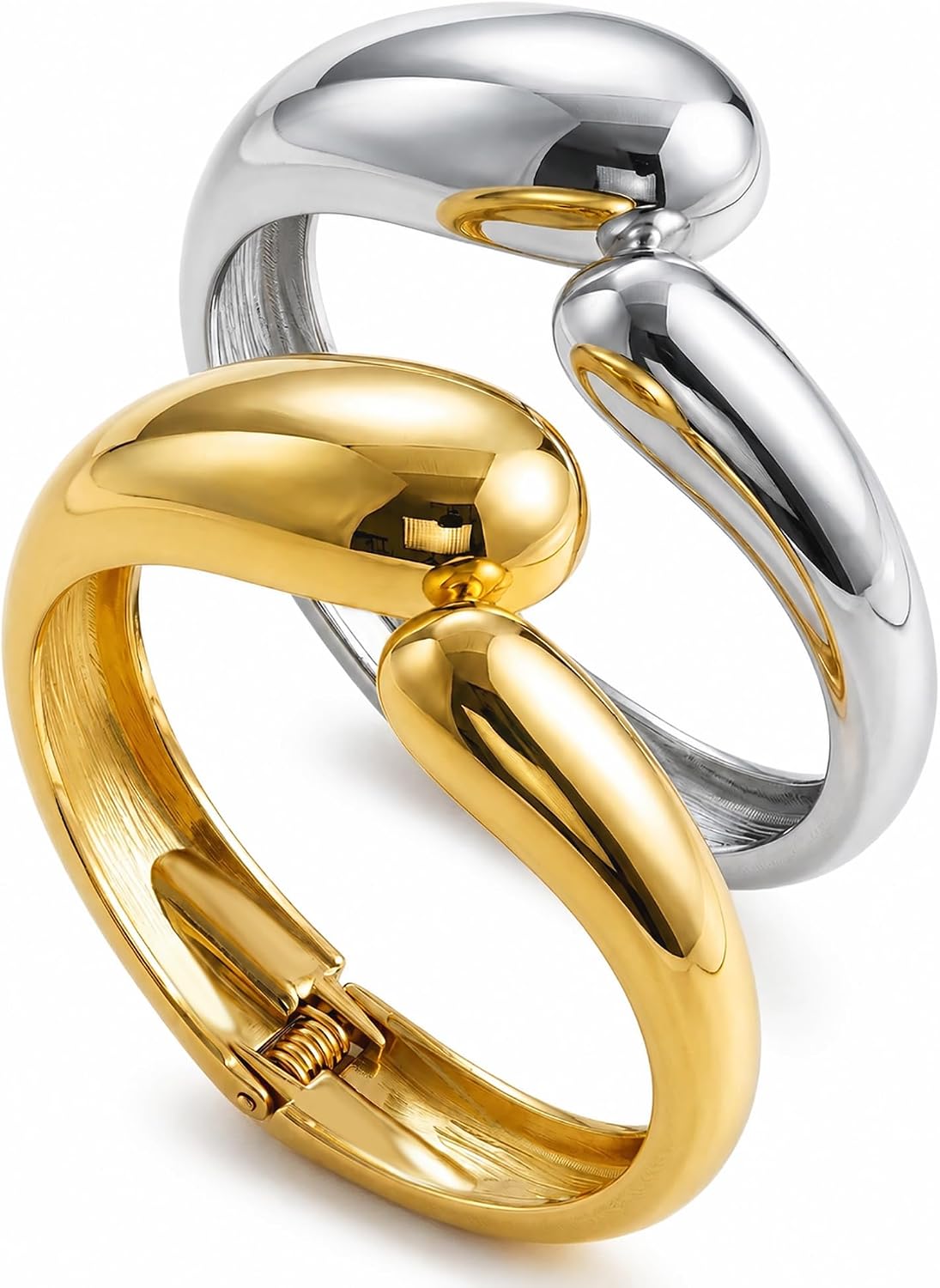 Chunky Gold Bangle Bracelets for Women, Dainty 14k Gold Plated Big Stackable Bangles Set, Trendy Statement Cuff Bracelet Stack Fashion Jewelry Gifts