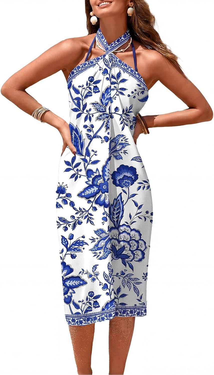 Herseas Women Sheer High Slit One Size Swimsuit Coverup Sarong Chiffon Wrap | Floral Print Bathing Suit Cover Up, Size: 55"× 45", Tie Side, Lightweight Swimwear, Beach Vacation Outfits, Cruise Essentials