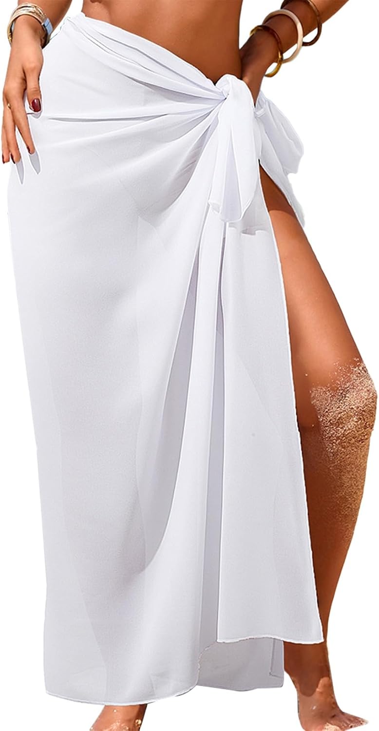 Herseas Women Sheer High Slit One Size Swimsuit Coverup Sarong Chiffon Wrap | Floral Print Bathing Suit Cover Up, Size: 55"× 45", Tie Side, Lightweight Swimwear, Beach Vacation Outfits, Cruise Essentials