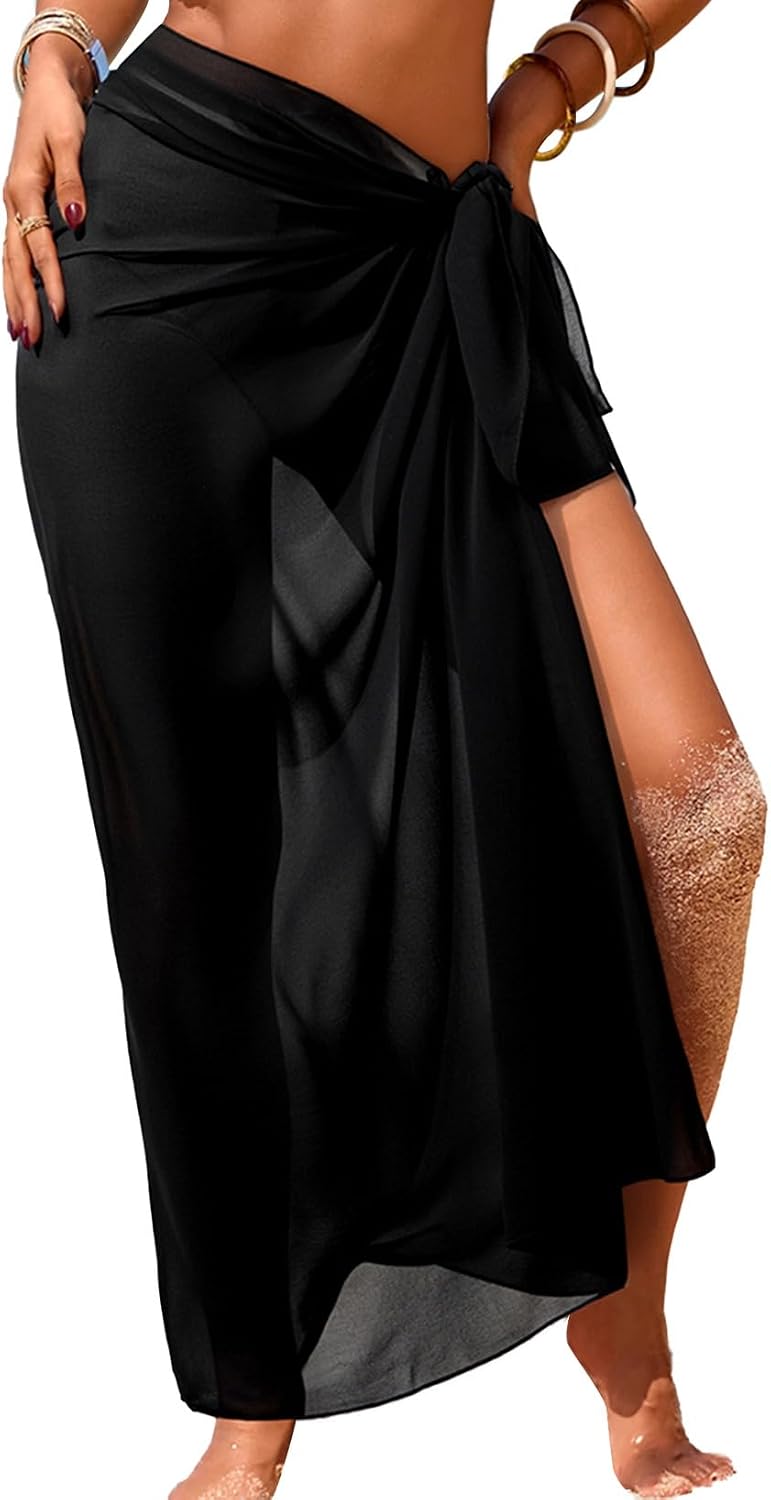 Herseas Women Sheer High Slit One Size Swimsuit Coverup Sarong Chiffon Wrap | Floral Print Bathing Suit Cover Up, Size: 55"× 45", Tie Side, Lightweight Swimwear, Beach Vacation Outfits, Cruise Essentials