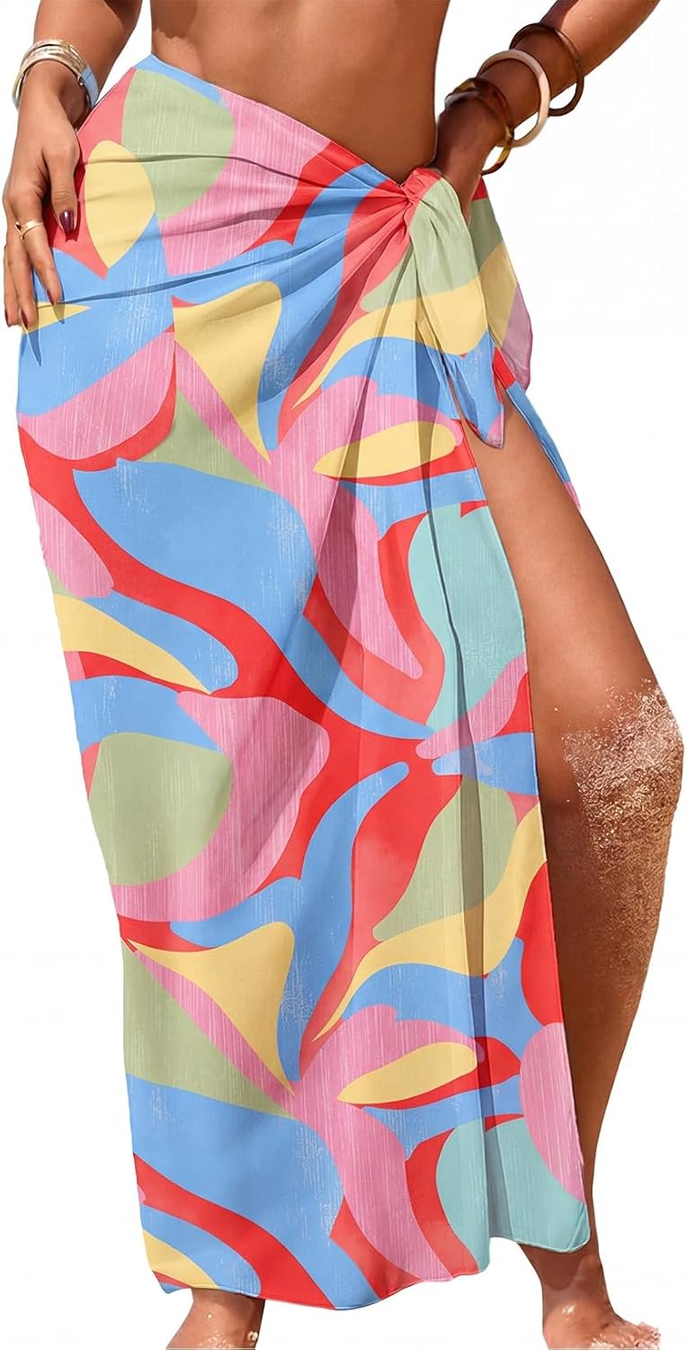 Herseas Women Sheer High Slit One Size Swimsuit Coverup Sarong Chiffon Wrap | Floral Print Bathing Suit Cover Up, Size: 55"× 45", Tie Side, Lightweight Swimwear, Beach Vacation Outfits, Cruise Essentials