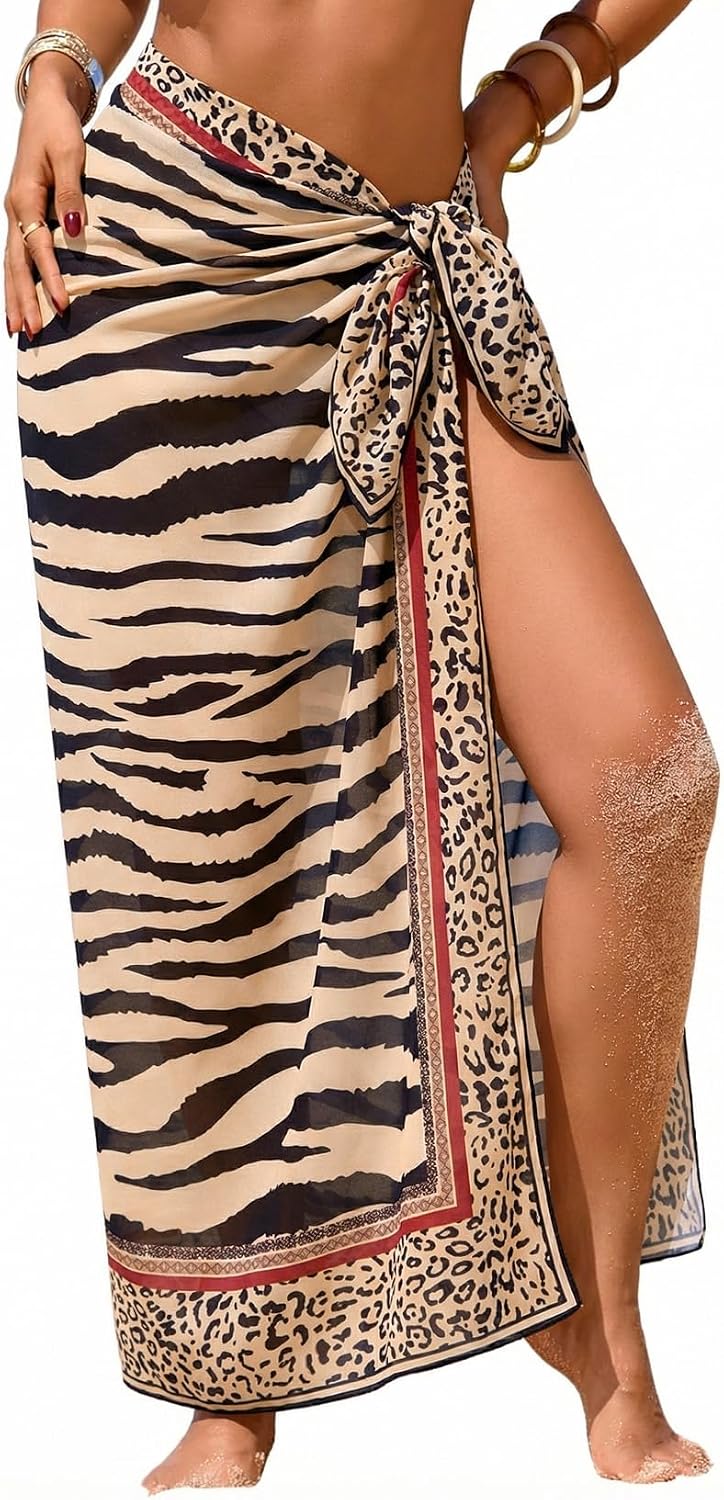Herseas Women Sheer High Slit One Size Swimsuit Coverup Sarong Chiffon Wrap | Floral Print Bathing Suit Cover Up, Size: 55"× 45", Tie Side, Lightweight Swimwear, Beach Vacation Outfits, Cruise Essentials