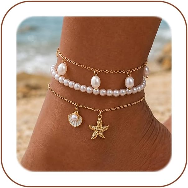iF YOU Gold Ankle Bracelets for Women, 14k Gold Plated Waterproof Cuban Link Chain Anklets Set, Layered Anklet Bracelets for Women Beach Gift Adjustable Size 5pcs