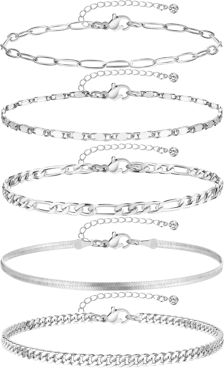 iF YOU Gold Ankle Bracelets for Women, 14k Gold Plated Waterproof Cuban Link Chain Anklets Set, Layered Anklet Bracelets for Women Beach Gift Adjustable Size 5pcs
