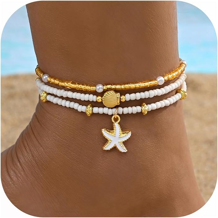 iF YOU Gold Ankle Bracelets for Women, 14k Gold Plated Waterproof Cuban Link Chain Anklets Set, Layered Anklet Bracelets for Women Beach Gift Adjustable Size 5pcs