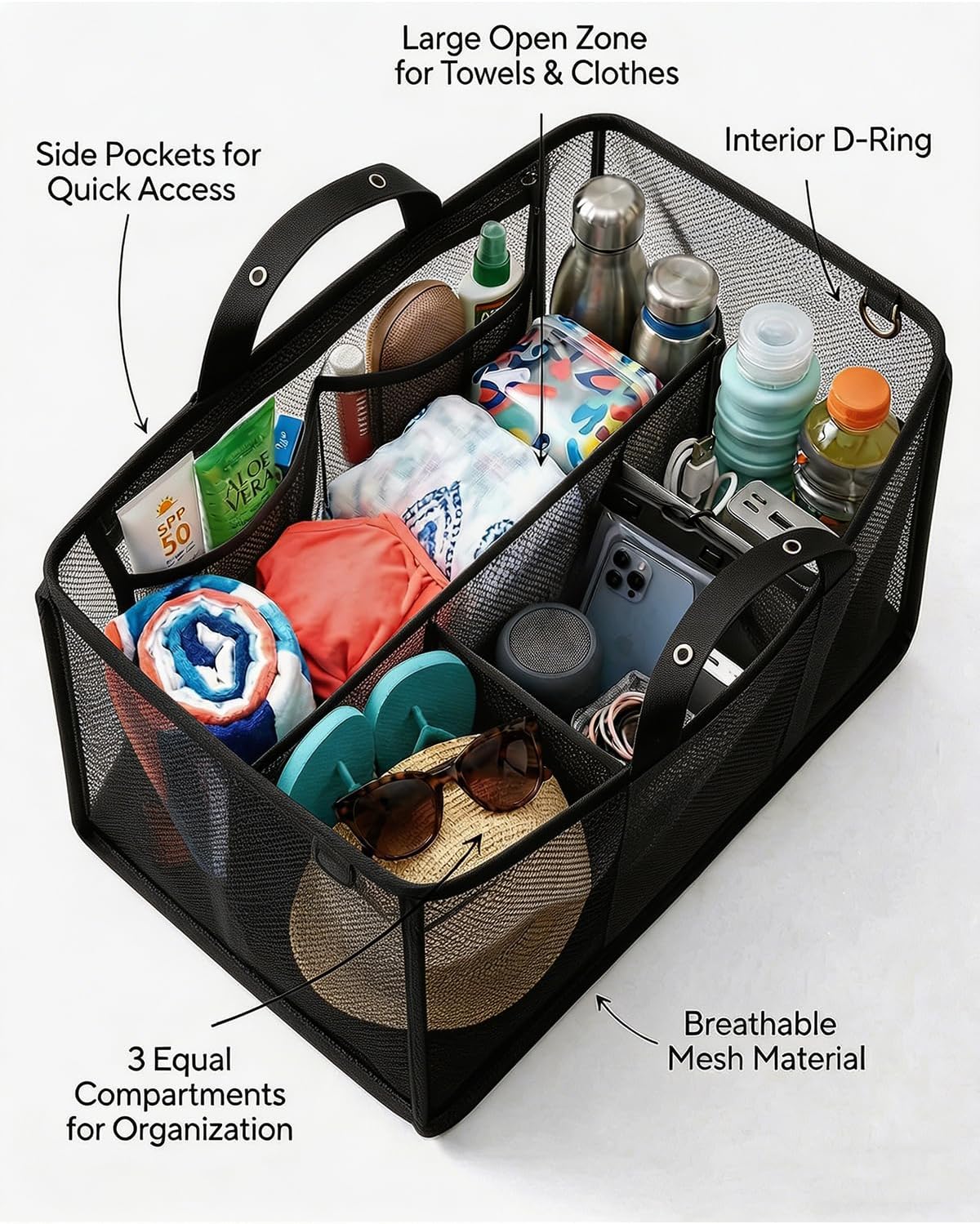 LETGO Beach Bag Organizer Compatible with X Large Bogg Bag Accessories Inserts,Lightweight Mesh Insert Divider Pouch for Original XL Bogg Bags,Beach Tote Bags Insert,Black,X-Large