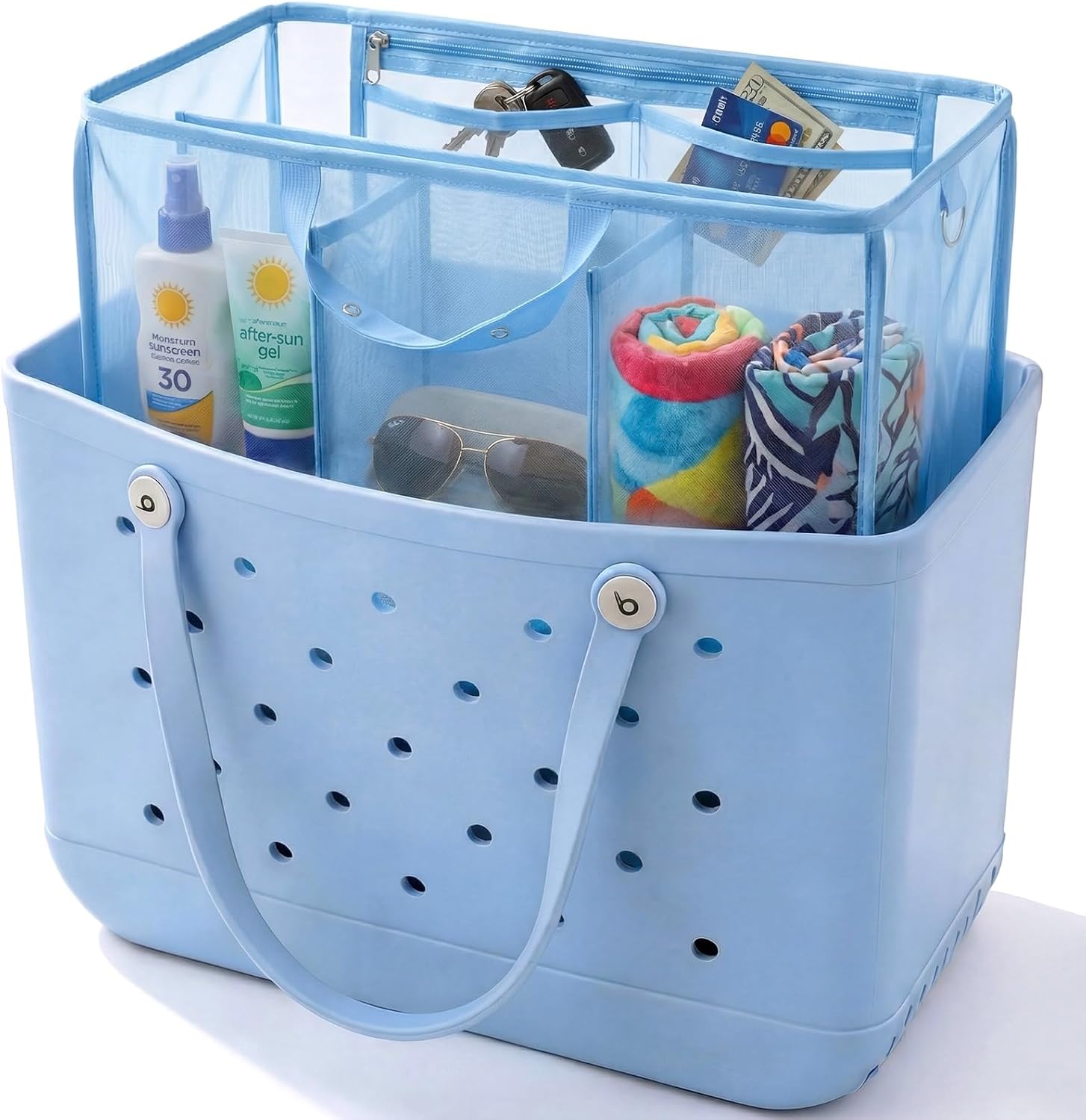 LETGO Beach Bag Organizer Compatible with X Large Bogg Bag Accessories Inserts,Lightweight Mesh Insert Divider Pouch for Original XL Bogg Bags,Beach Tote Bags Insert,Black,X-Large
