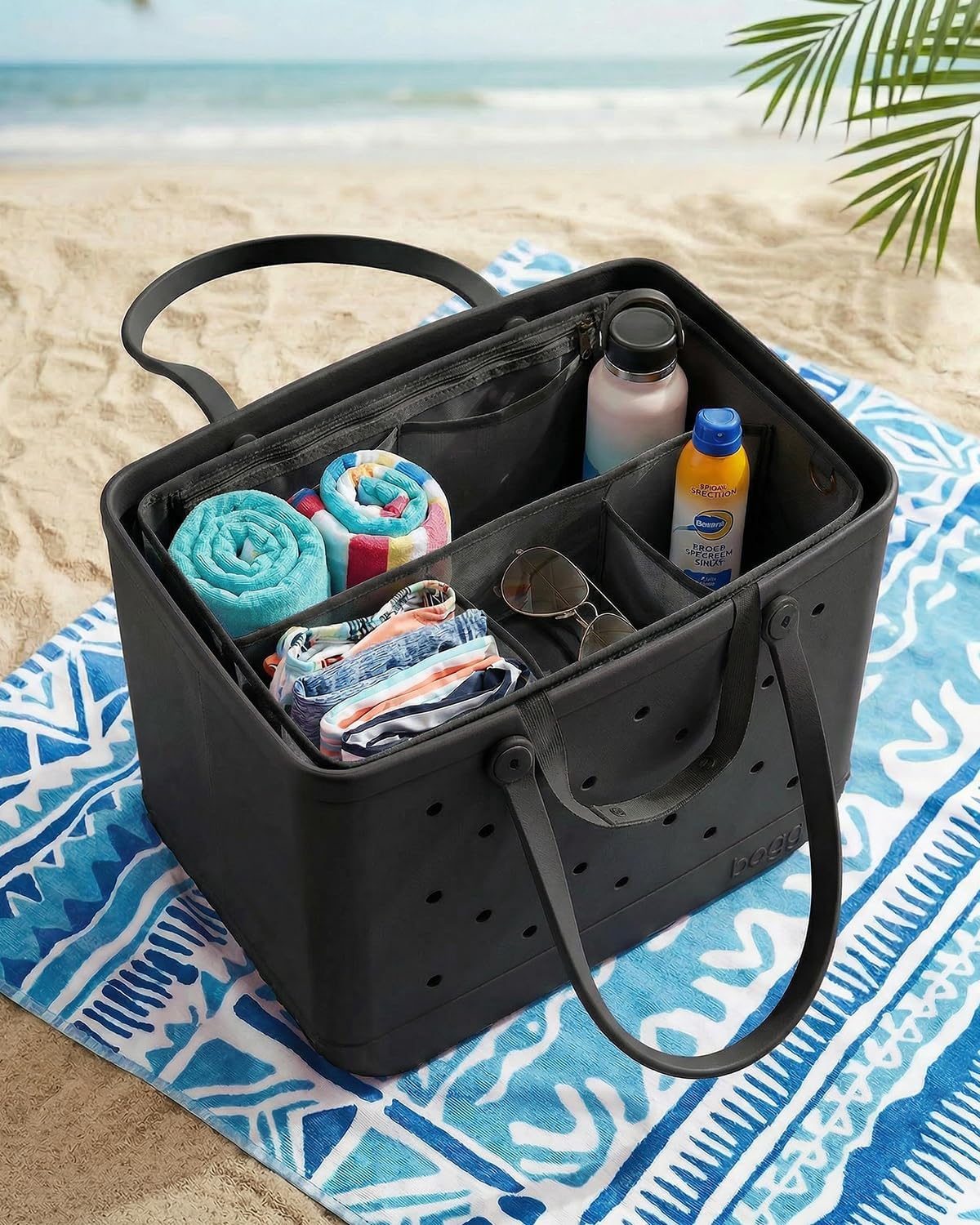 LETGO Beach Bag Organizer Compatible with X Large Bogg Bag Accessories Inserts,Lightweight Mesh Insert Divider Pouch for Original XL Bogg Bags,Beach Tote Bags Insert,Black,X-Large