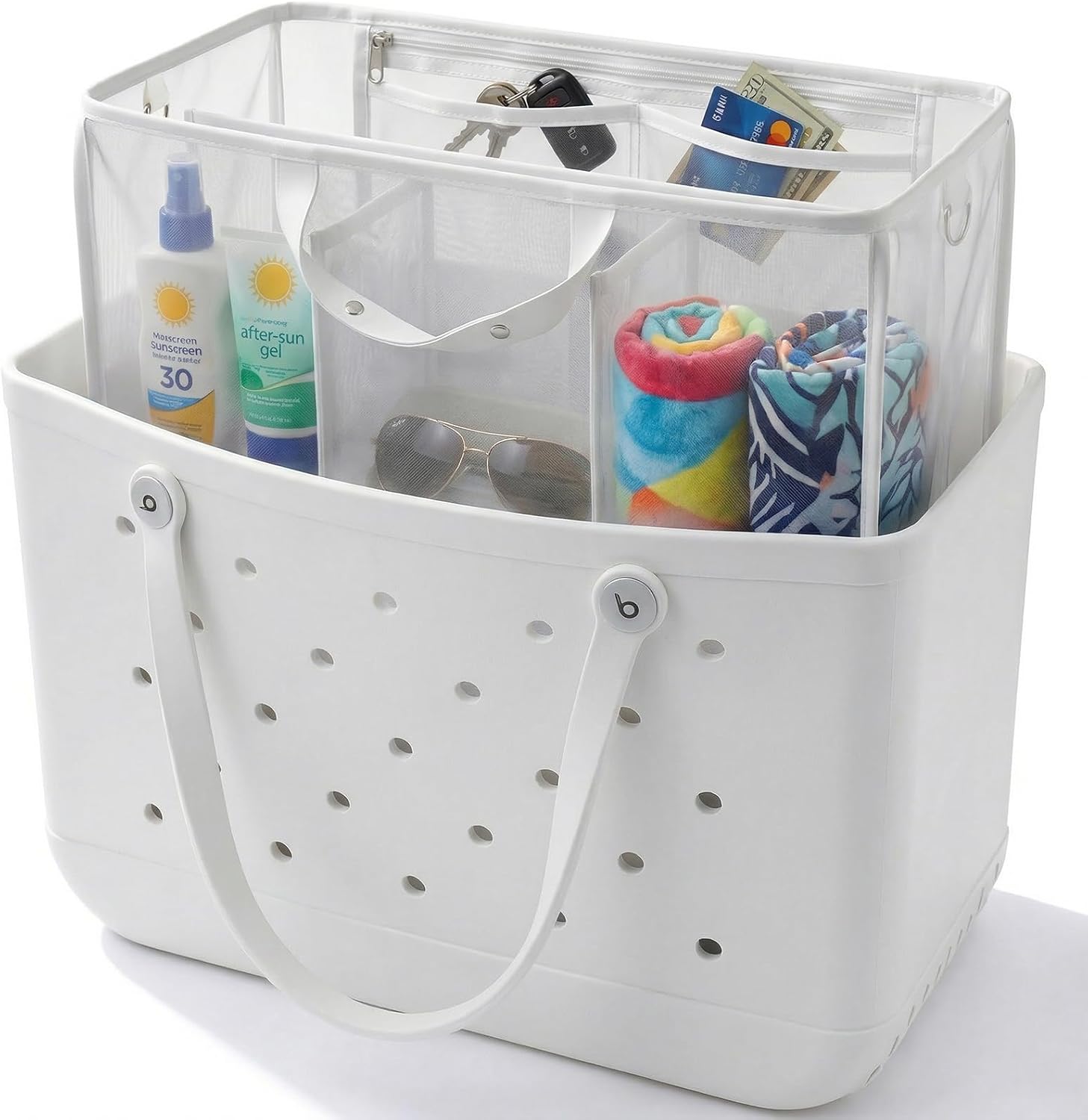 LETGO Beach Bag Organizer Compatible with X Large Bogg Bag Accessories Inserts,Lightweight Mesh Insert Divider Pouch for Original XL Bogg Bags,Beach Tote Bags Insert,Black,X-Large