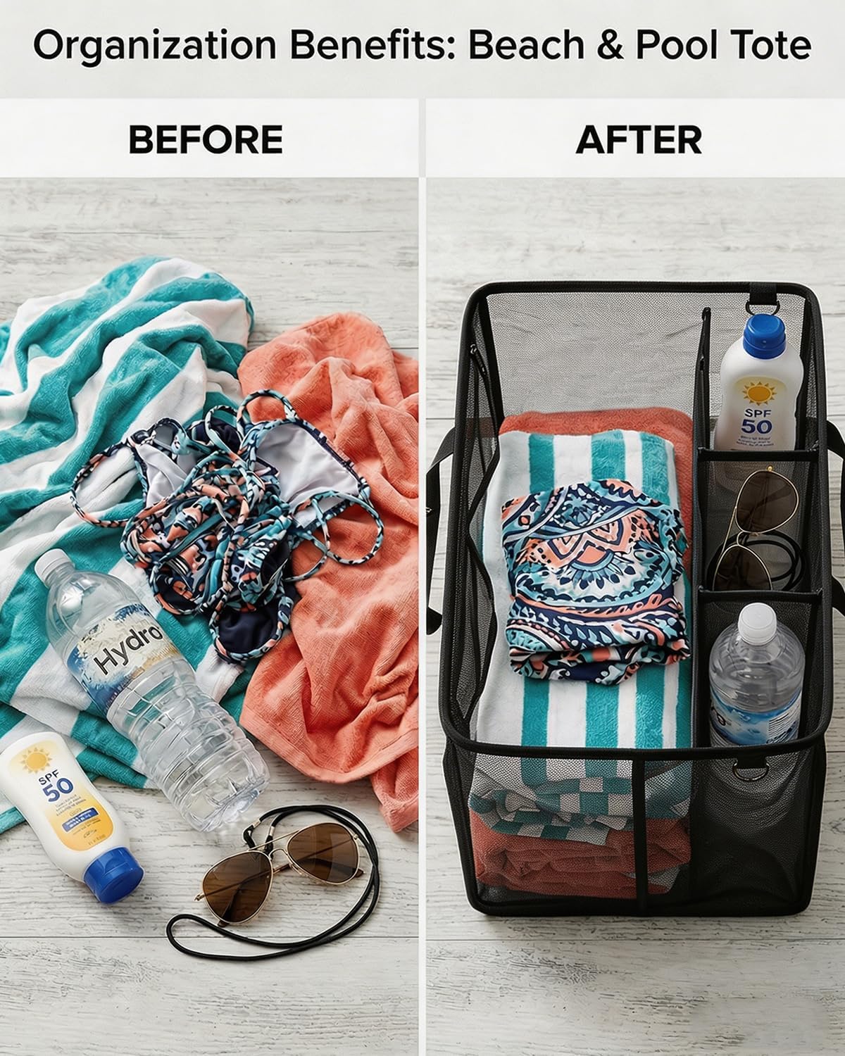 LETGO Beach Bag Organizer Compatible with X Large Bogg Bag Accessories Inserts,Lightweight Mesh Insert Divider Pouch for Original XL Bogg Bags,Beach Tote Bags Insert,Black,X-Large