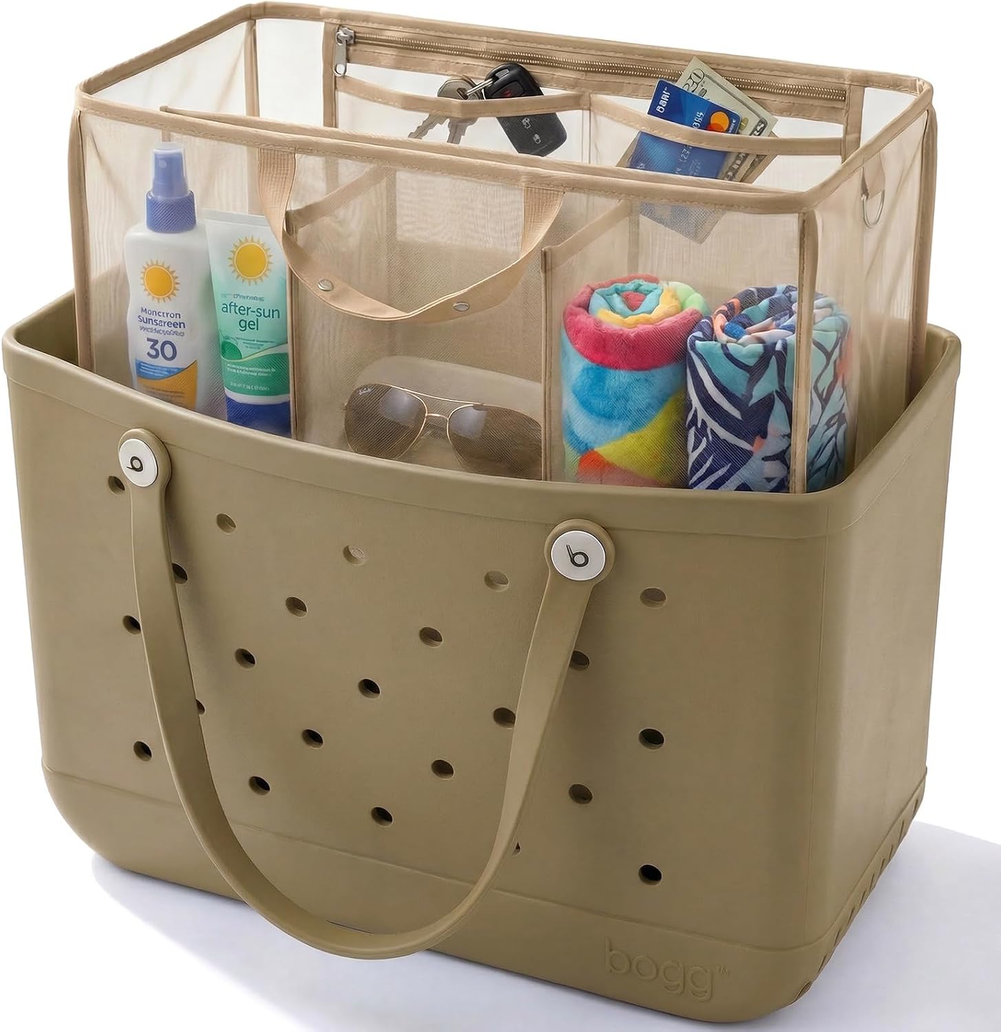 LETGO Beach Bag Organizer Compatible with X Large Bogg Bag Accessories Inserts,Lightweight Mesh Insert Divider Pouch for Original XL Bogg Bags,Beach Tote Bags Insert,Black,X-Large