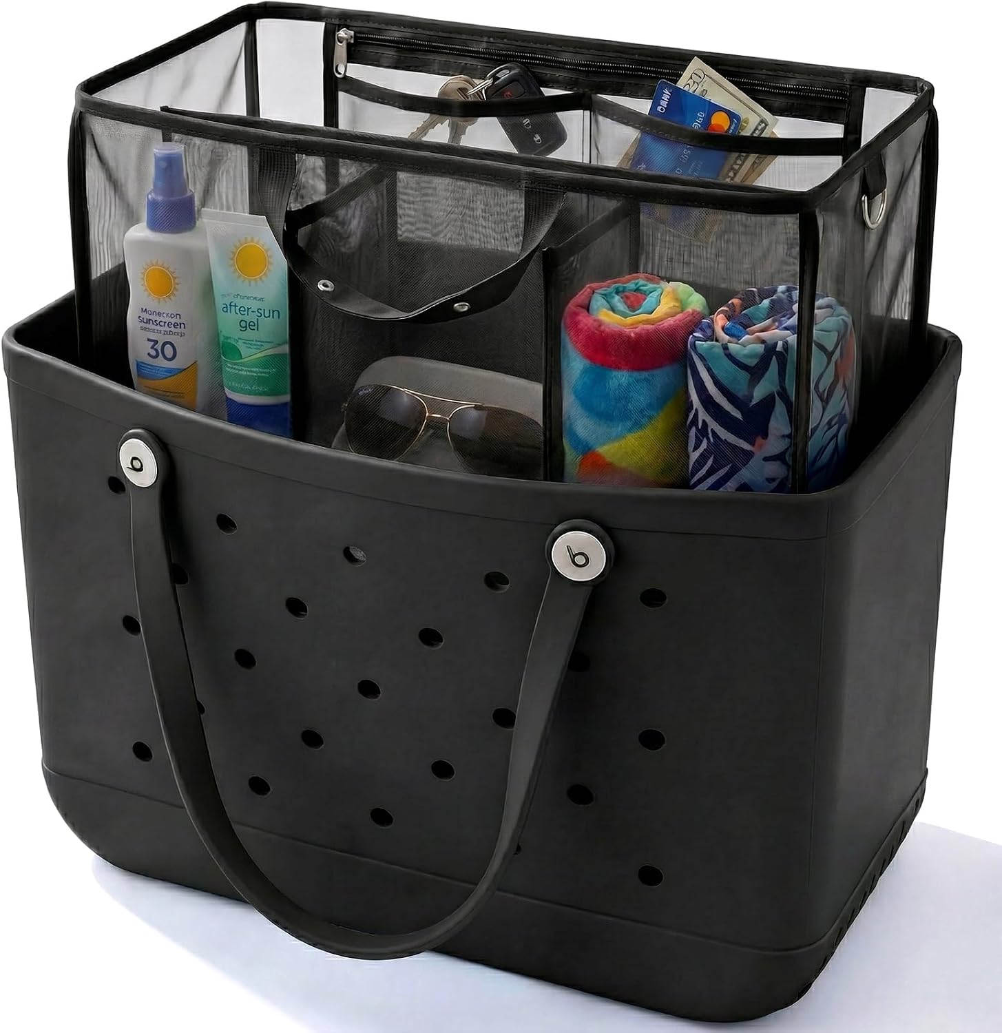 LETGO Beach Bag Organizer Compatible with X Large Bogg Bag Accessories Inserts,Lightweight Mesh Insert Divider Pouch for Original XL Bogg Bags,Beach Tote Bags Insert,Black,X-Large