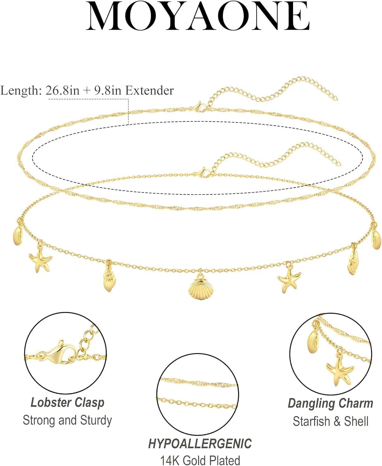 MOYAONE Waist Chain for Women Belly Chain Waist Beads Body Chain | 14K Gold Plated Chain Belts, Waterproof Non Tarnish Body Jewelry, Dainty Sexy Gift for Her, Layered Summer Beach Accessories