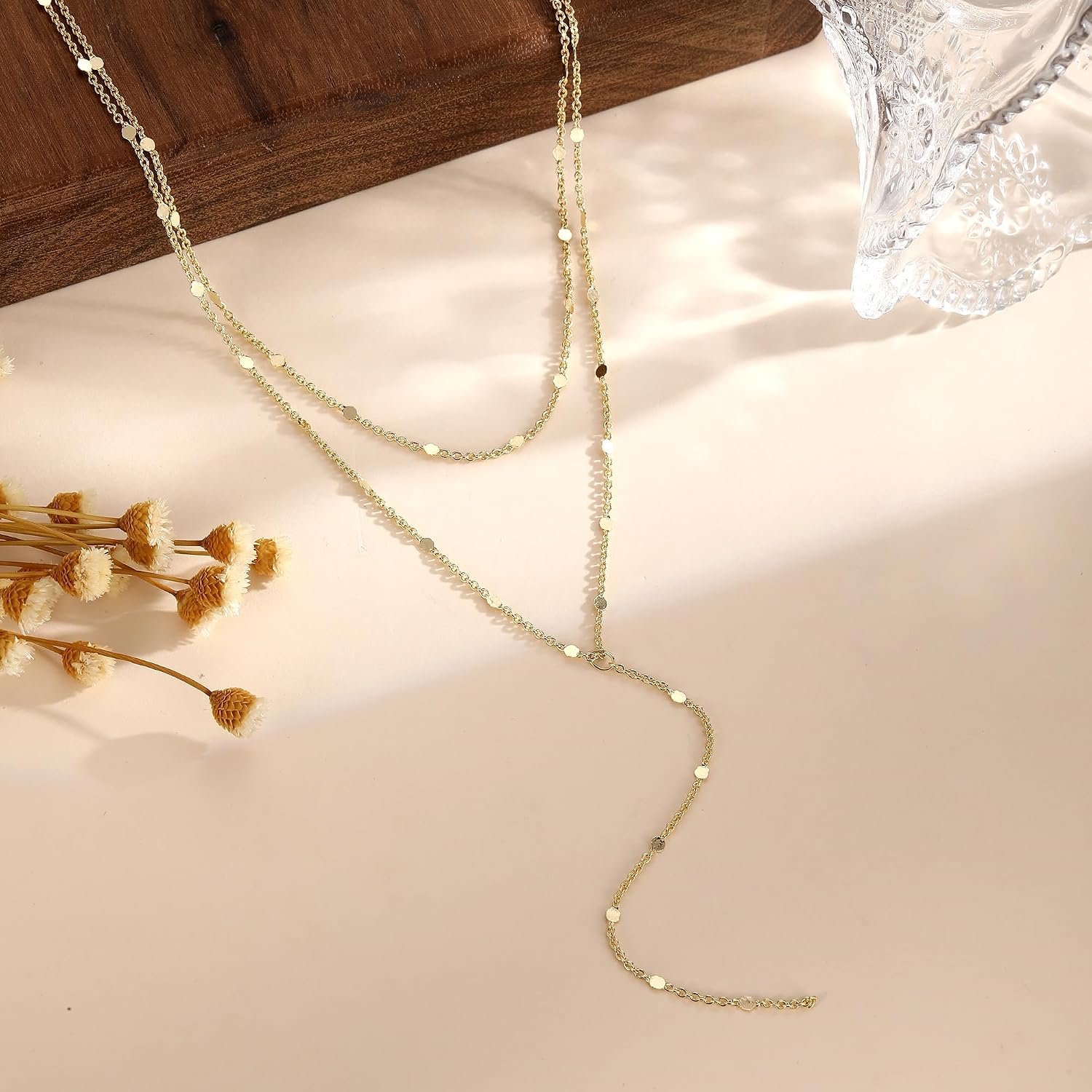 Remmocy Gold/Silver Necklace for Women 14K Gold/Silver Plated Long CZ Necklaces Layered Lariat Chain Beach Choker Trendy Stuff Simple Cute Accessories Gifts Prom Formal Jewelry