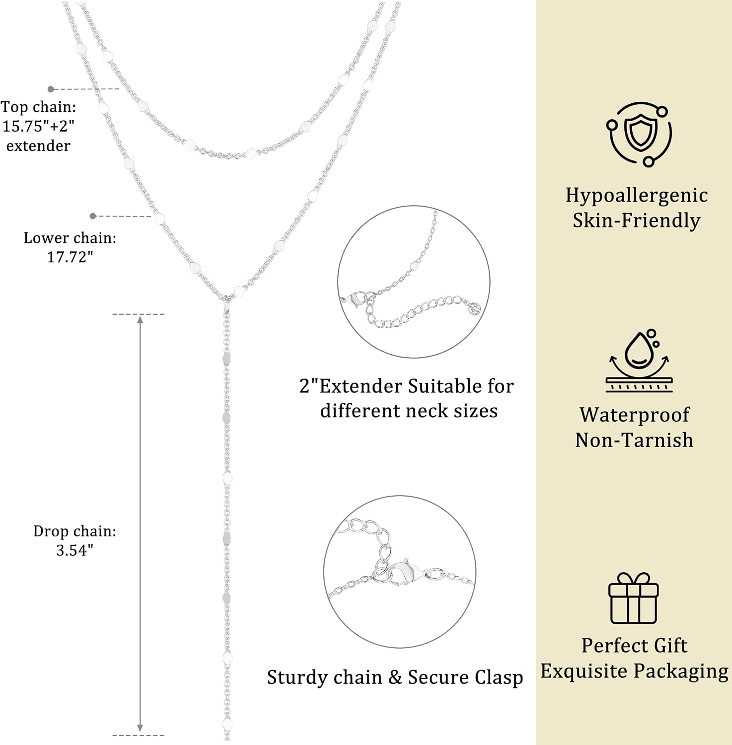 Remmocy Gold/Silver Necklace for Women 14K Gold/Silver Plated Long CZ Necklaces Layered Lariat Chain Beach Choker Trendy Stuff Simple Cute Accessories Gifts Prom Formal Jewelry