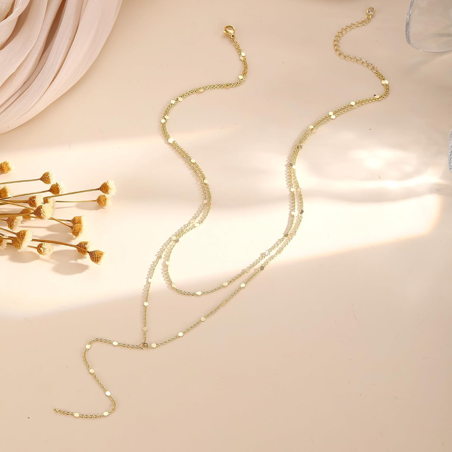 Remmocy Gold/Silver Necklace for Women 14K Gold/Silver Plated Long CZ Necklaces Layered Lariat Chain Beach Choker Trendy Stuff Simple Cute Accessories Gifts Prom Formal Jewelry