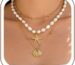 Shell Starfish Layered Necklace for Women, Boho Layered Gold Beaded Pearl Necklaces, Summer Beach Accessories, Non Tarnish Stacked Cute Hawaiian Jewelry, Birthday Gifts for Women