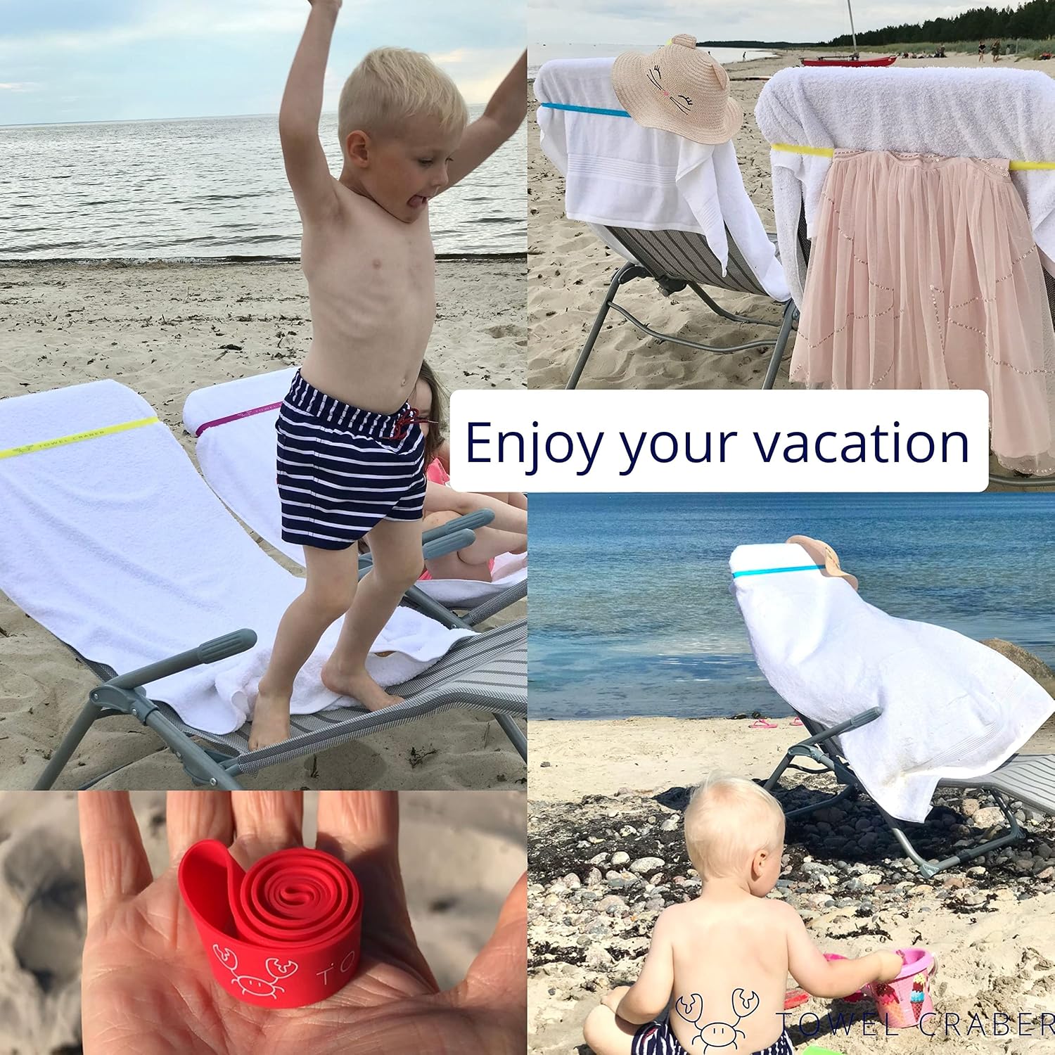 Towel Crabber Silicone Towel Bands for Beach Chairs (6 Pack) – Beach, Pool & Cruise Essentials, No Snap, Non-Bulky, Fits Most Pool & Lounge Chairs, A Smart Alternative to Towel Clips