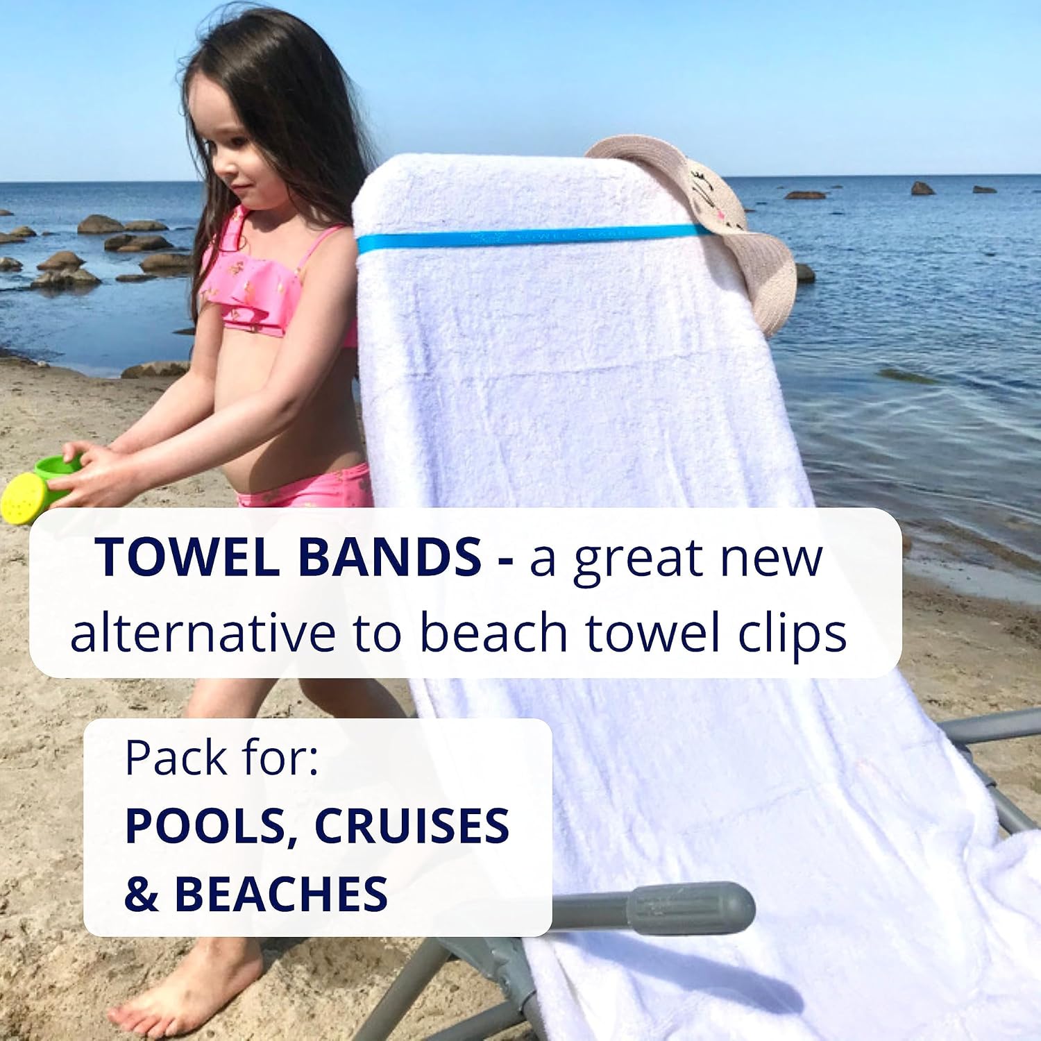 Towel Crabber Silicone Towel Bands for Beach Chairs (6 Pack) – Beach, Pool & Cruise Essentials, No Snap, Non-Bulky, Fits Most Pool & Lounge Chairs, A Smart Alternative to Towel Clips