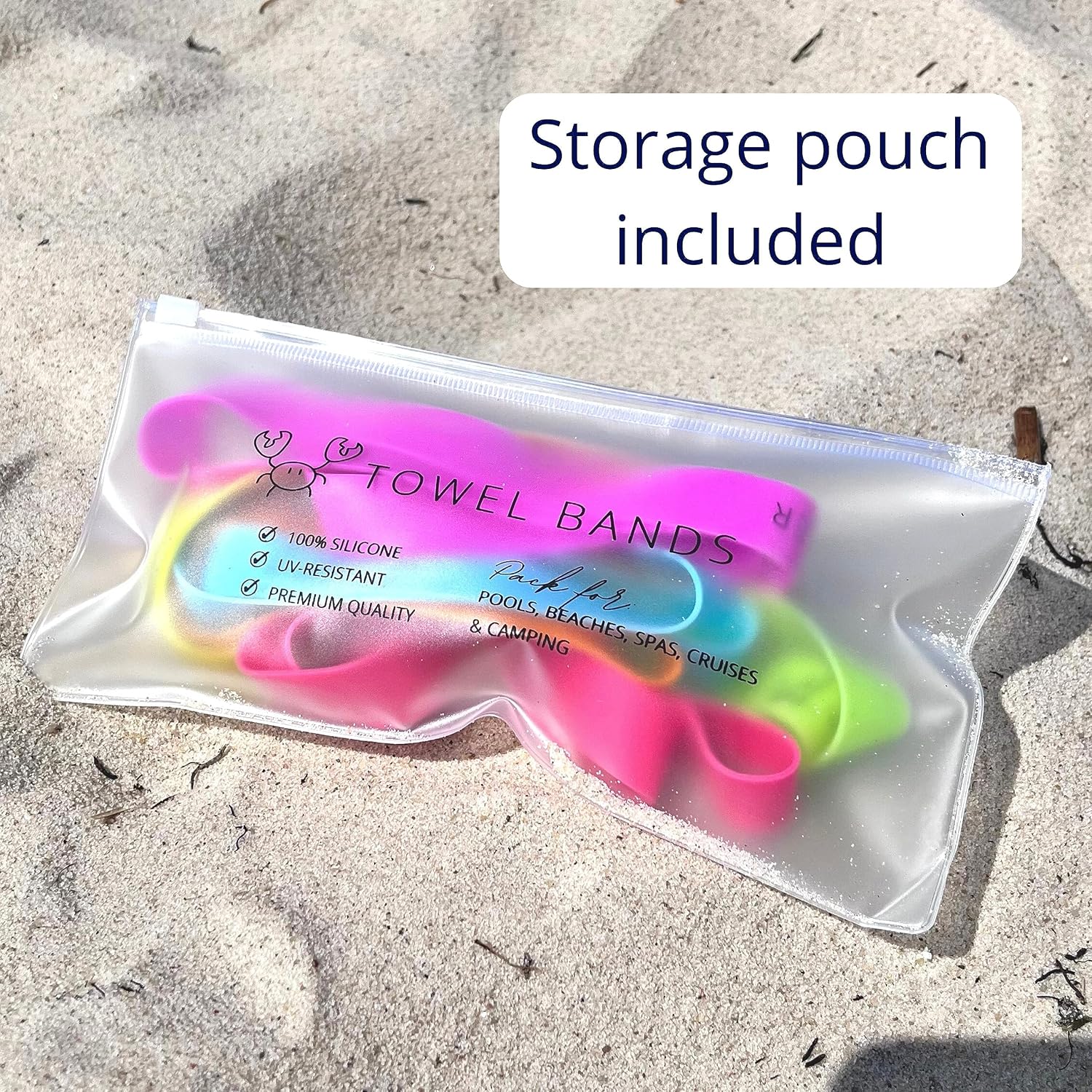 Towel Crabber Silicone Towel Bands for Beach Chairs (6 Pack) – Beach, Pool & Cruise Essentials, No Snap, Non-Bulky, Fits Most Pool & Lounge Chairs, A Smart Alternative to Towel Clips