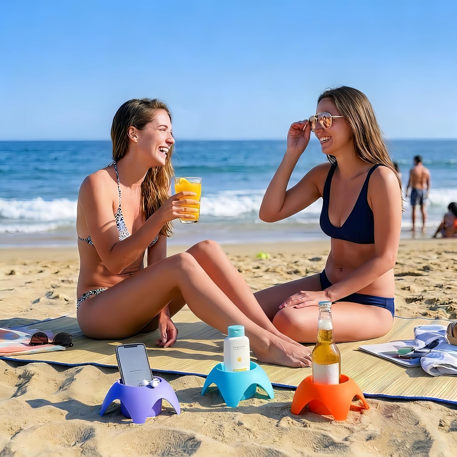 Uarzt Beach Vacation Essentials Accessories - Sand Coasters Drink Cup Holders, 5-Pack, Multicolor, Must-Haves for Women, Adults, Family, and Friends